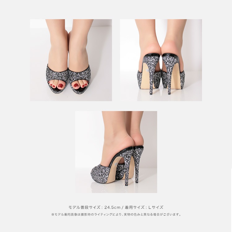 COMEX ミュール サンダル ハイヒール 日本製 本革 グリッターラメ シルバー ブラック ベージュ 5647