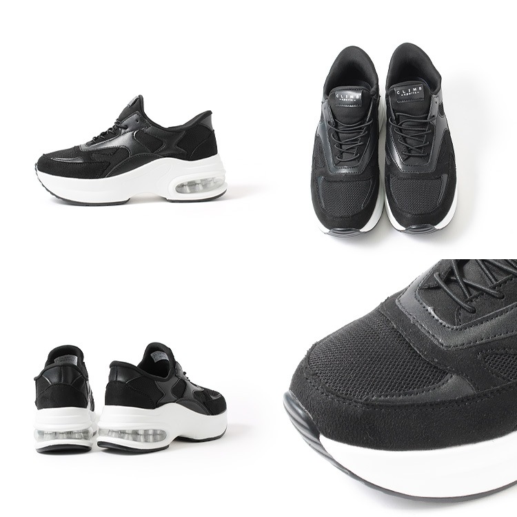 スニーカー 手を使わずに履ける シューズ 2025新作 厚底 エアーソール レースアップ ゴム紐 靴 9156