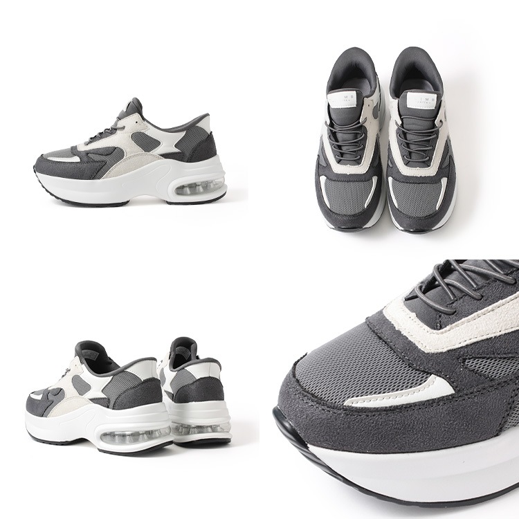 スニーカー 手を使わずに履ける シューズ 2025新作 厚底 エアーソール レースアップ ゴム紐 靴 9156