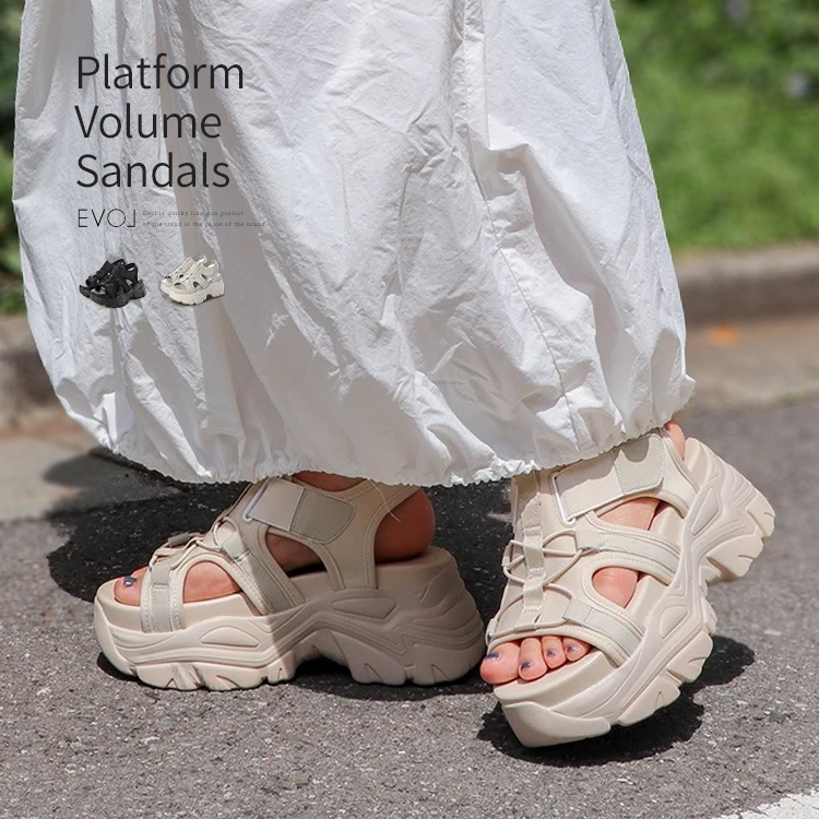 厚底 サンダル  ボリュームサンダル スポサン プラットフォーム 軽量 2025春夏新作 8cmヒール イーボル 5341