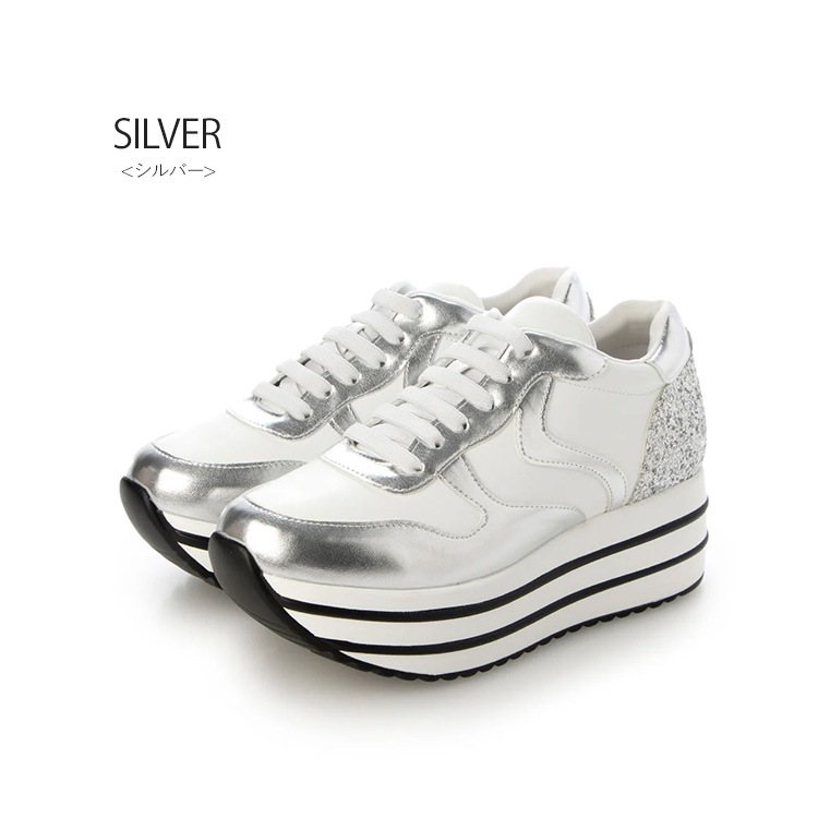 厚底 スニーカー 2025新作 6cmヒール レースアップ  ラメ フラット ゴムひも 紐靴 EVOL 5504