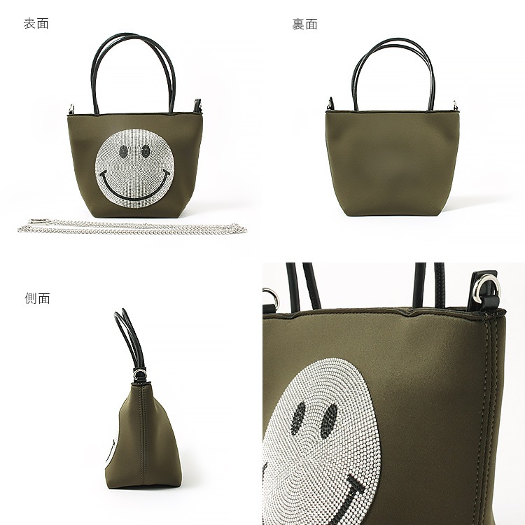 【SALE】 ミニバッグ 軽量 トートバッグ ハンドバッグ ショルダー ラインストーン バッグ スマイル 105
