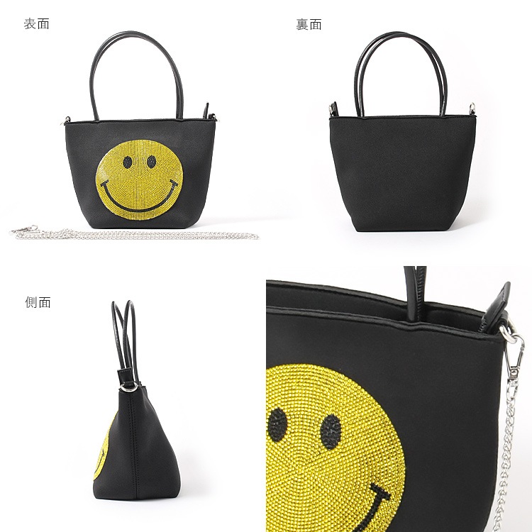 【SALE】 ミニバッグ 軽量 トートバッグ ハンドバッグ ショルダー ラインストーン バッグ スマイル 105