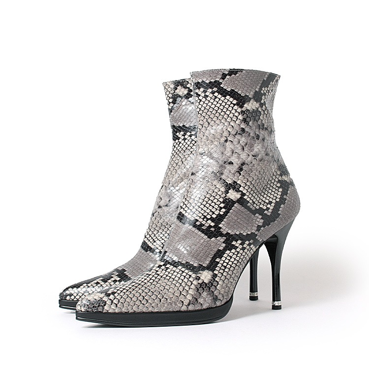 COMEX ショートブーツ 26.5cm ヘビ柄  ハイヒール ヒール11cm 本革 日本製 ポインテッドトゥ レザー コメックス 5743