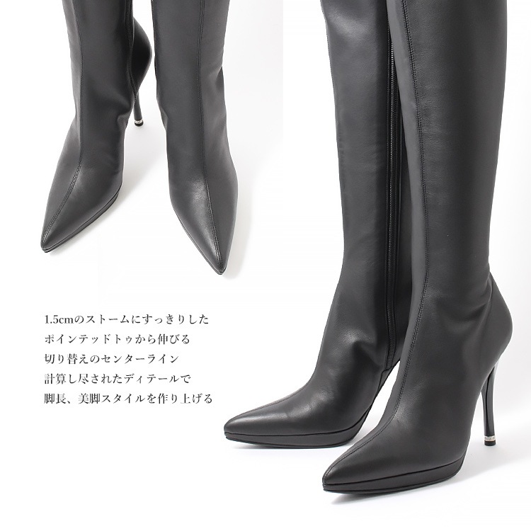 COMEX ニーハイブーツ 26.5cm ライブブーツ ハイヒール ヒール11cm 本革 日本製 ポインテッドトゥ レザー コメックス 5744