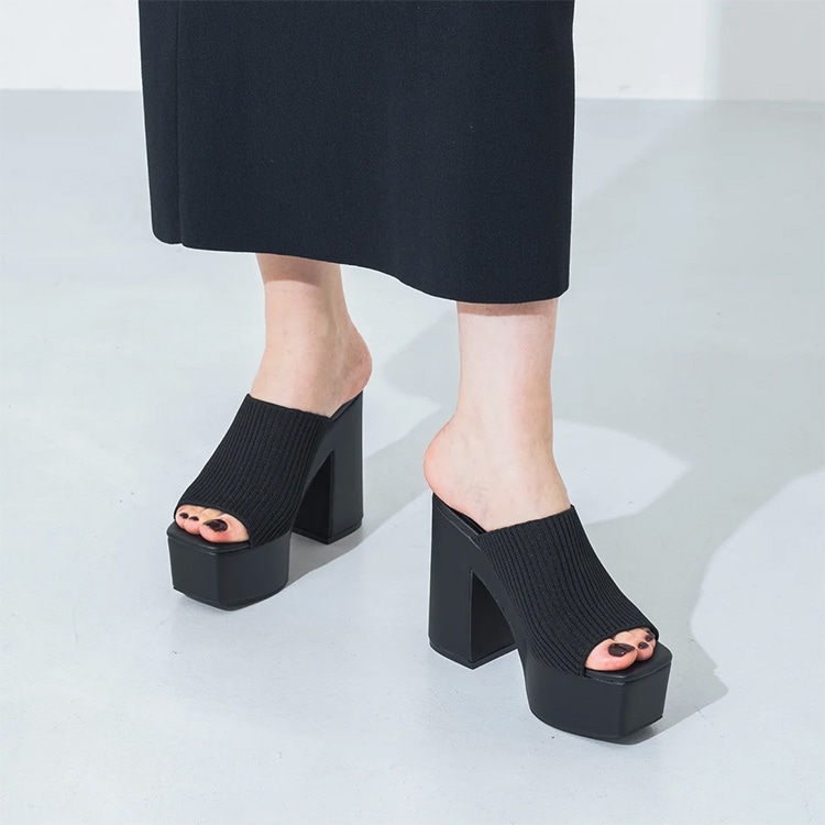 ミュールサンダル 厚底 ハイヒール  太ヒール 13cmヒール 2025新作 プラットフォーム チャンキーヒール サンダル 5587