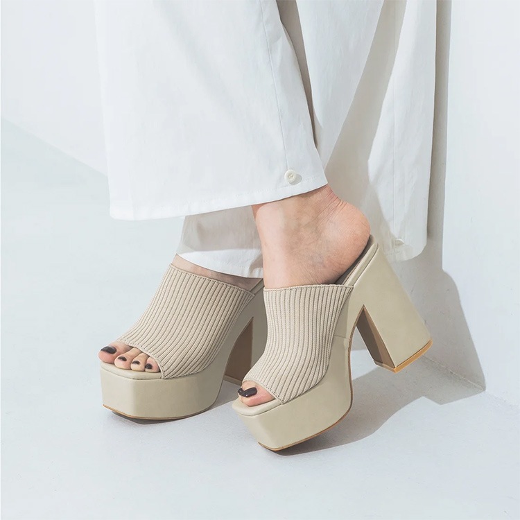 ミュールサンダル 厚底 ハイヒール  太ヒール 13cmヒール 2025新作 プラットフォーム チャンキーヒール サンダル 5587