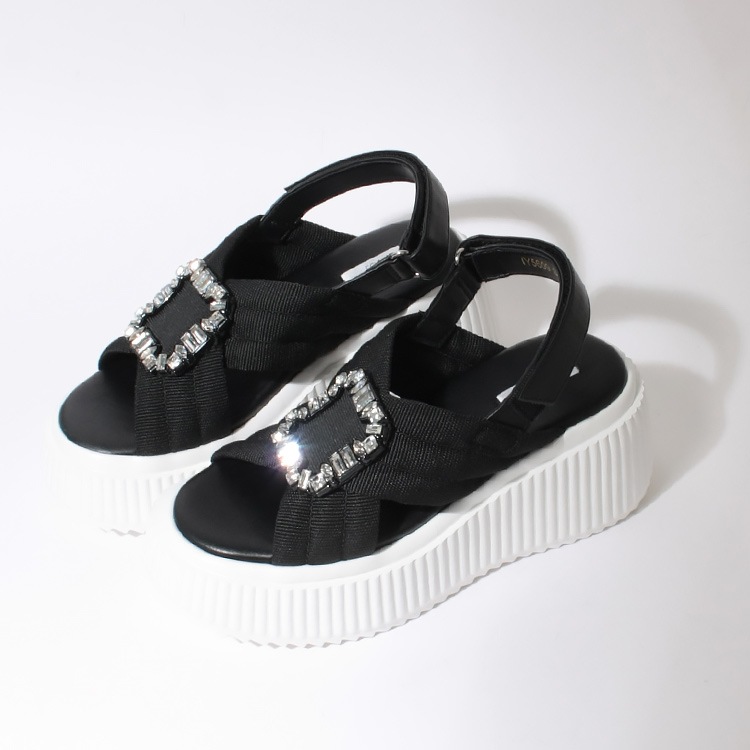 サンダル ビジュー バックル バックベルト 厚底 フラット 2025新作 8cmヒール スポサン イーボル 5609