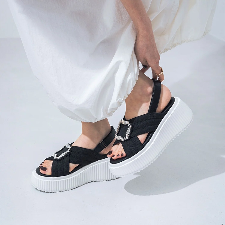 サンダル ビジュー バックル バックベルト 厚底 フラット 2025新作 8cm