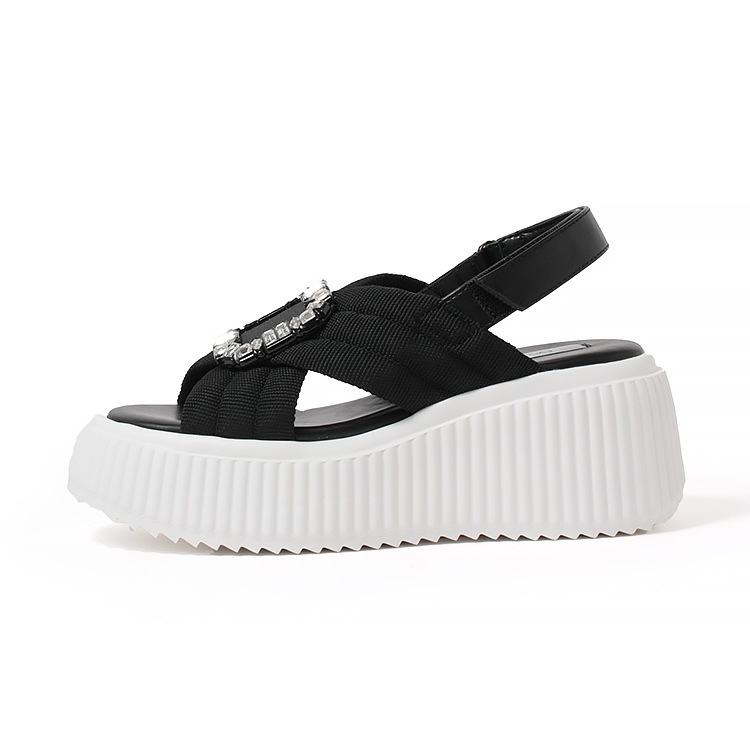 サンダル ビジュー バックル バックベルト 厚底 フラット 2025新作 8cmヒール スポサン イーボル 5609