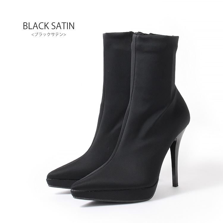 【SALE】 プラチナドゥ Platino deux ブーツ ショートブーツ ピンヒール 12cmヒール レディース 美脚 ストレッチ 厚底 プラットフォーム ブラック 2395