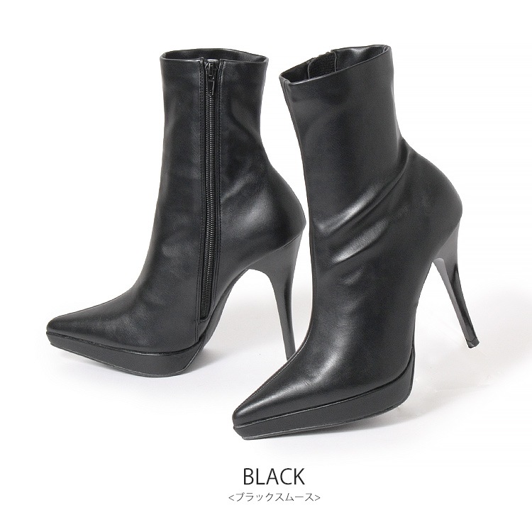 【SALE】 プラチナドゥ Platino deux ブーツ ショートブーツ ピンヒール 12cmヒール レディース 美脚 ストレッチ 厚底 プラットフォーム ブラック 2395