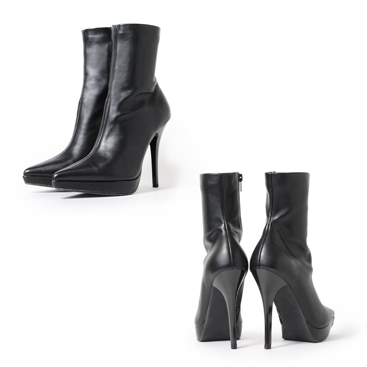 【SALE】 プラチナドゥ Platino deux ブーツ ショートブーツ ピンヒール 12cmヒール レディース 美脚 ストレッチ 厚底 プラットフォーム ブラック 2395