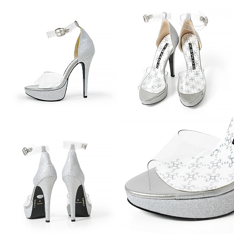 コメックス クリアサンダル ラメ 13cmヒール アンクルストラップ 厚底 日本製 ハイヒール COMEX 5740