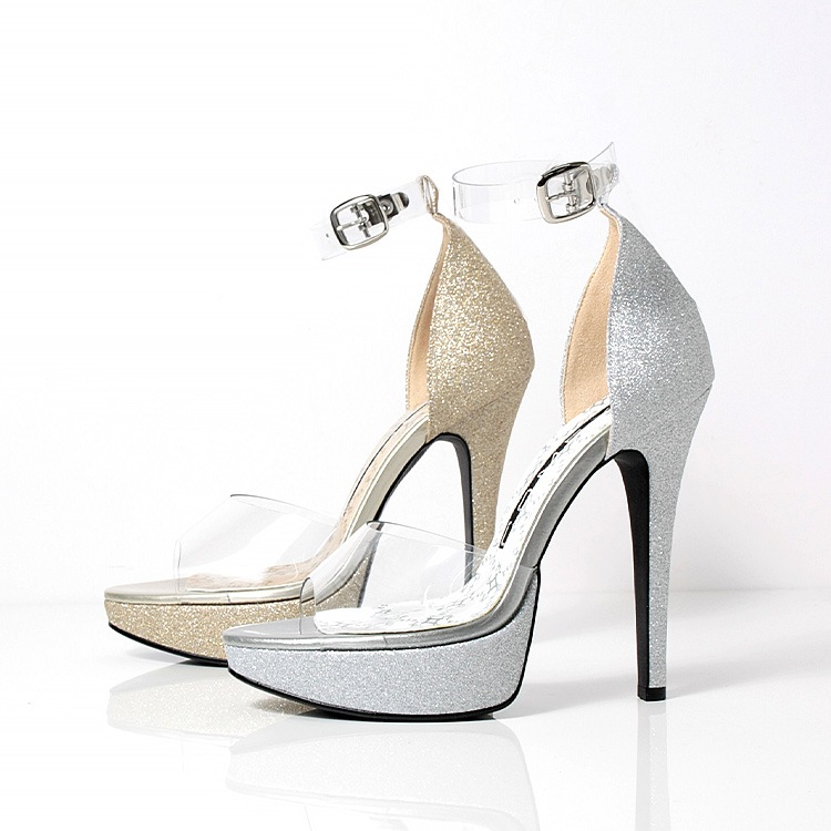 コメックス クリアサンダル ラメ 13cmヒール アンクルストラップ 厚底 日本製 ハイヒール COMEX 5740