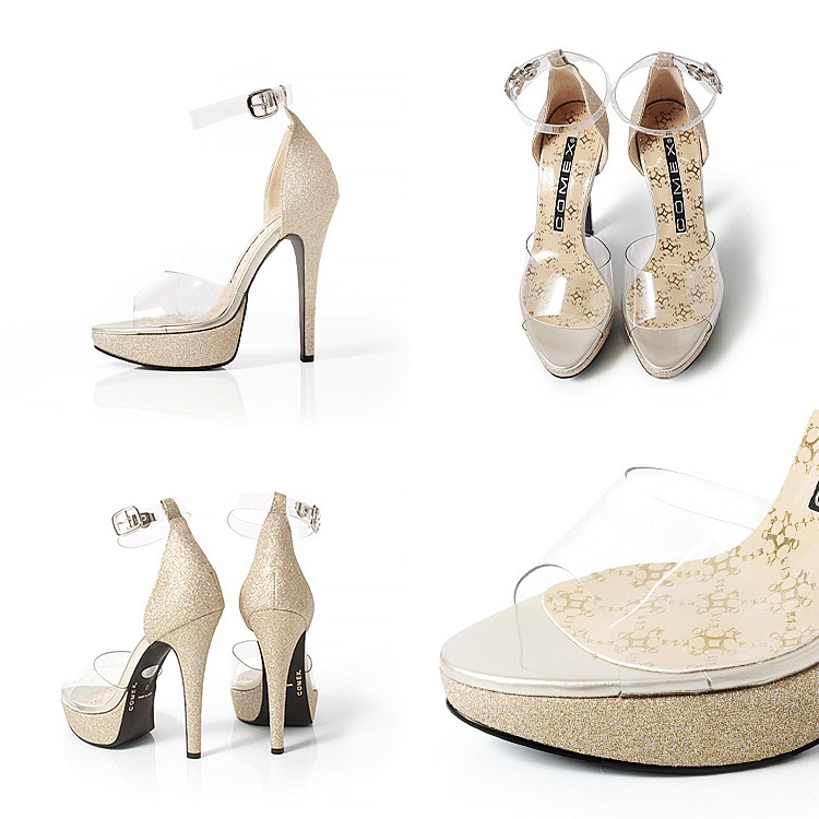 コメックス クリアサンダル ラメ 13cmヒール アンクルストラップ 厚底 日本製 ハイヒール COMEX 5740