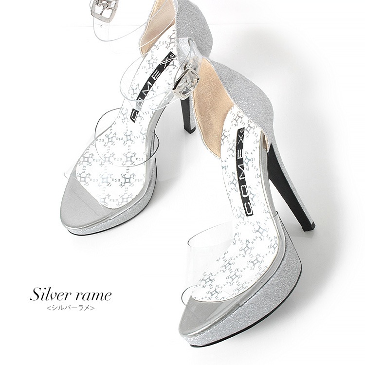 コメックス クリアサンダル ラメ 13cmヒール アンクルストラップ 厚底 日本製 ハイヒール COMEX 5740
