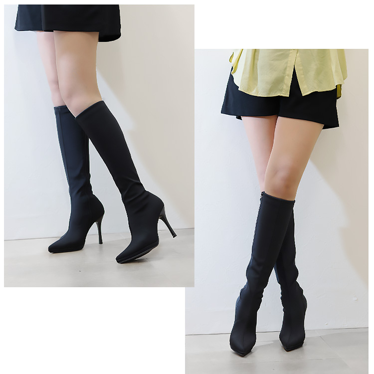 【SALE】 プラチナドゥ ロングブーツ ハイヒール ポインテッドトゥ 10cmヒール 美脚 ピンヒール 厚底 ブーツ Platino deux 黒 9207