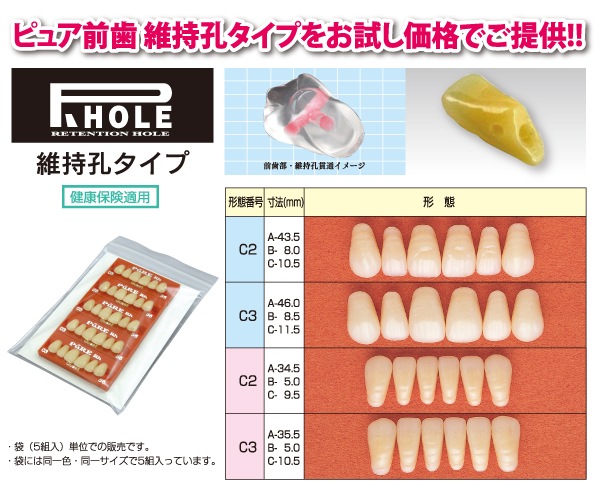 ピュアレジン前歯Rh 6歯組プレート C形態 | 人工歯,アクリルレジン歯