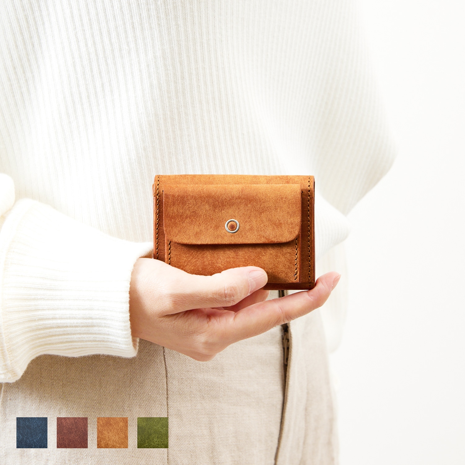 お札を折らずに収納可能　プエブロレザーを使用した小さい財布　Tiny-008pb / Pueblo