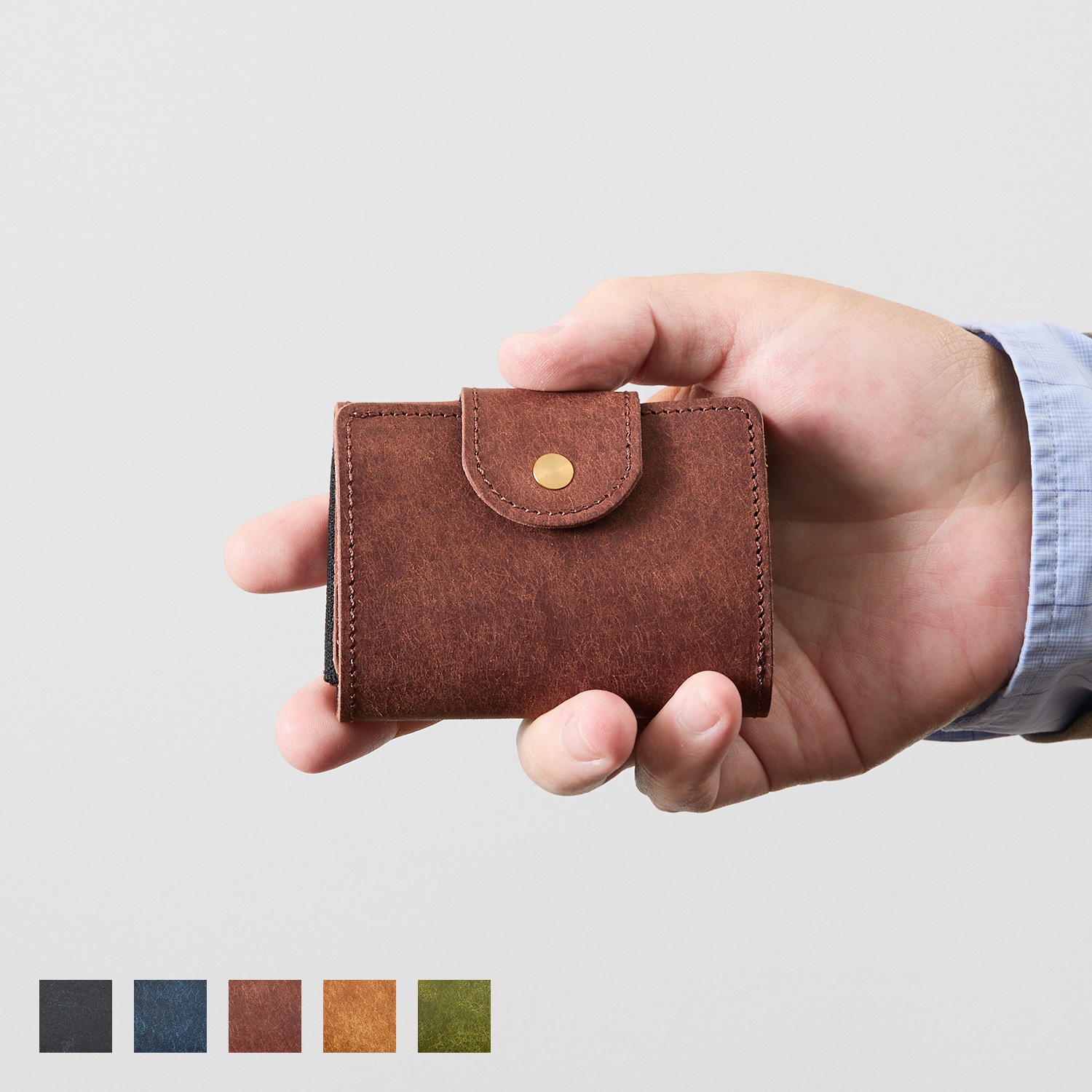 プエブロレザーを使用したお札を折らずに収納できる極小サイズの三つ折りミニ財布　Tiny-002pb / Pueblo