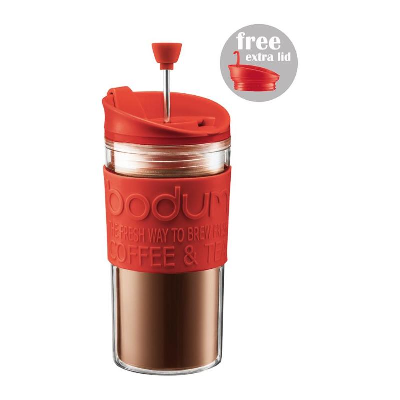 ボダム(bodum) トラベルプレス 携帯用フレンチプレスコーヒーメーカー(マグ用リッド付き) レッド K11102-294|ティー・コーヒー用品|キッチン