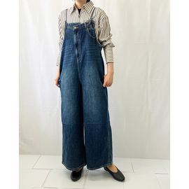 Pauline bleu ポリーヌブロー フロントアシンメトリーデニムオールインワン 77152 ネイビー 【代引き支払い不可】【店舗受取送料無料】-HW- |Pauline bleu ポリーヌブロー