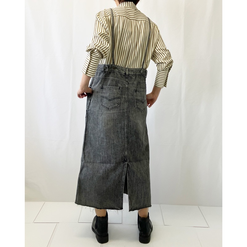 新品・未使用　ポリーヌ・ブロー　デニム ジャンスカ　フリーサイズ ポリーヌブロー 裾フリンジデニムジャンスカ PaulineBleu(ポリーヌ