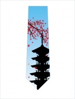 秋の紅葉ネクタイ(五重塔・青空)