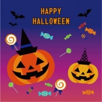 ハロウィン帽子をかぶったカボチャミニタオル