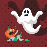ハロウィン(オバケに驚くかぼちゃ)ミニタオル
