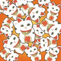 招き猫ミニタオル