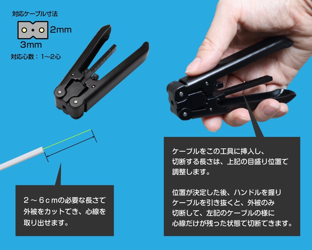 【新品】古川電工 光ファイバーケーブル インドアケーブルKEFR（低摩擦）② インドア光ケーブル心線出し工具 TKG-JOS2 1～2心用 (インドアケーブル