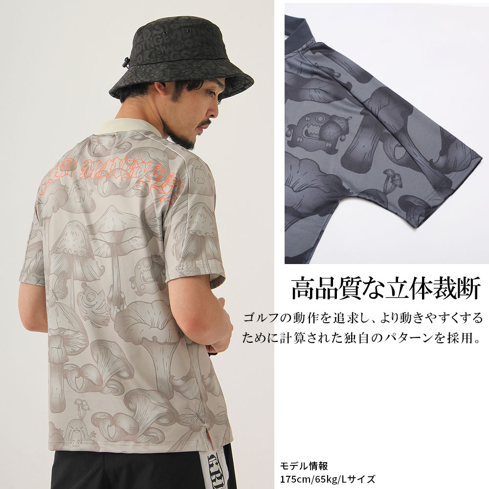 バックプリントマッシュモンスター半袖ハーフZIPカットソー【GREED MONSTER】