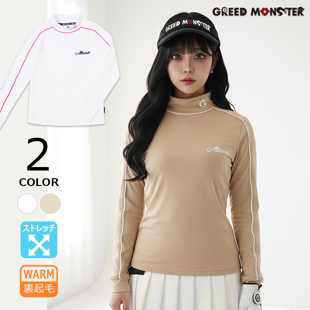 裏起毛パイピングライン長袖モックネックカットソー【GREED MONSTER】