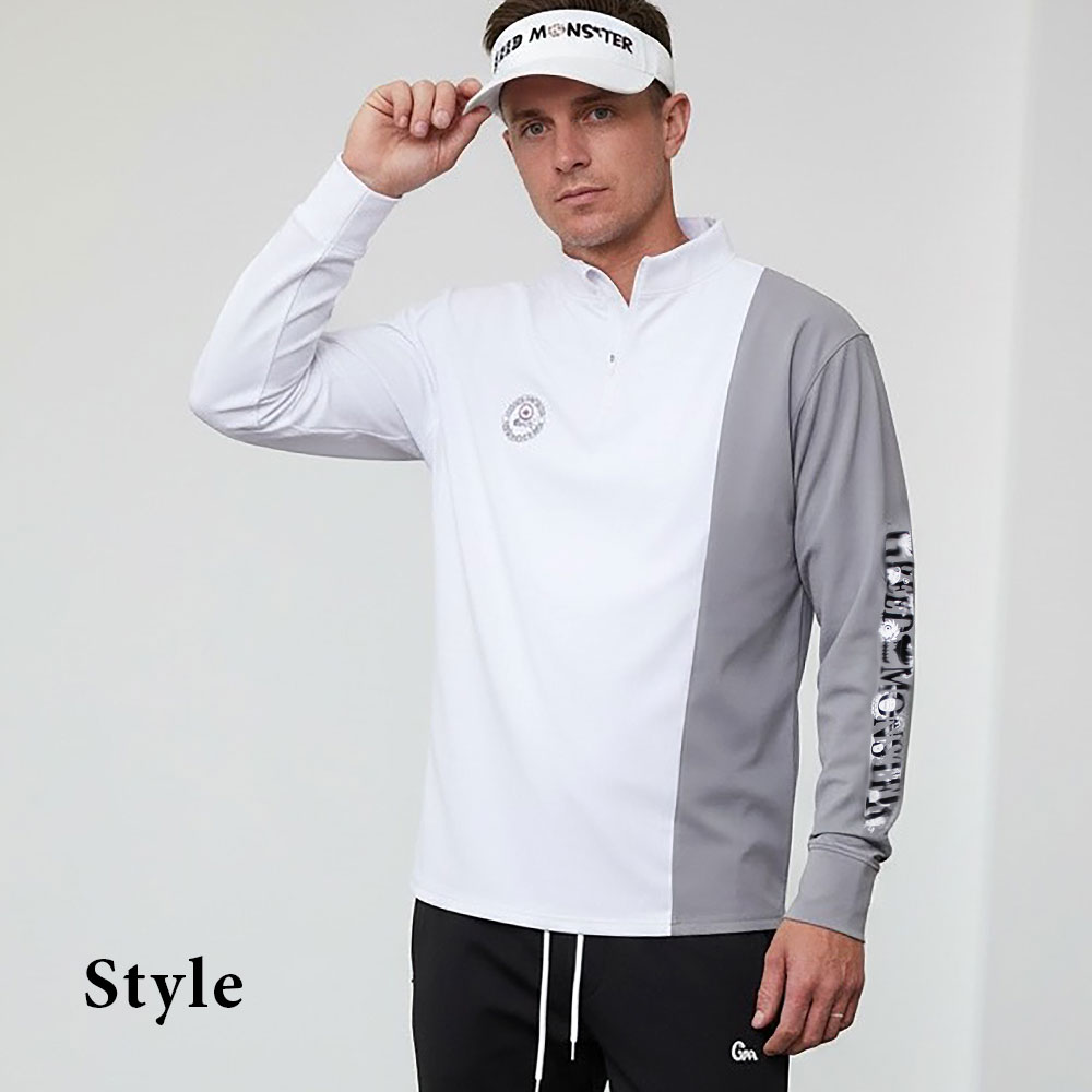 裏フリース切替長袖モックネックカットソー【GREED MONSTER】