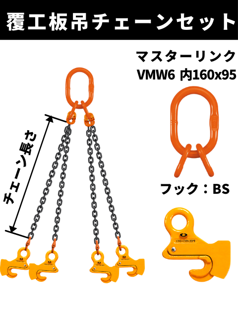 覆工板吊り4点吊チェーンセット マスターリンク+BS-1 | 吊り具,覆工板