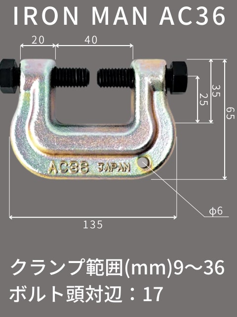 ●【美品】スーパーツール AC36 12個セット 仮設用挟締金具 9～36mm【10558924】 スーパーツール アイアンマン 仮設用狭締金具 ボルト対辺