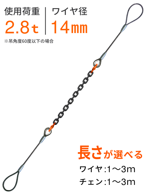コンビスリング スリムロックワイヤ14mm x チェ－ンφ8 2.8T