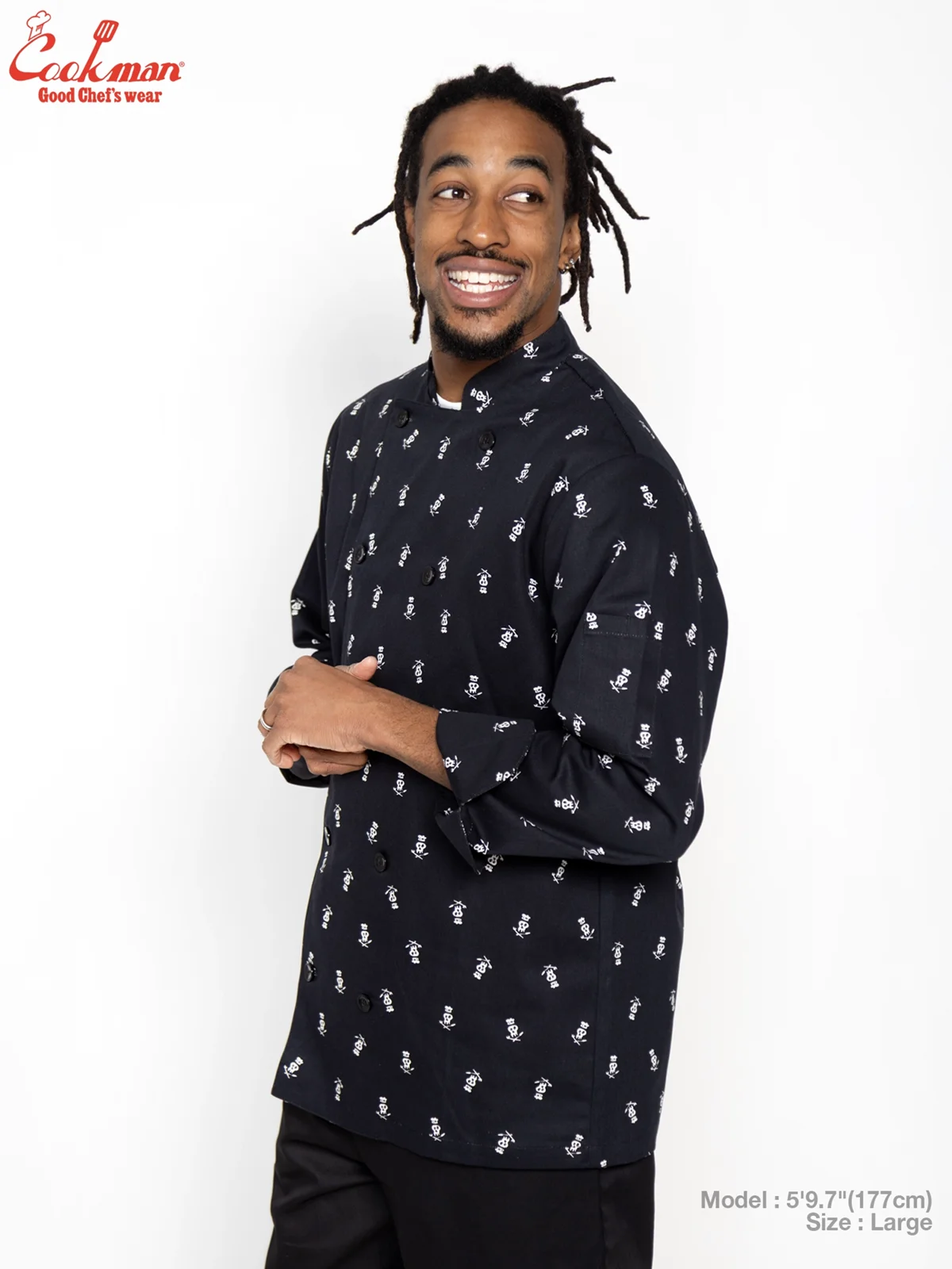 �����ե����� Chef Coat Long Sleeve Vented Skull Black