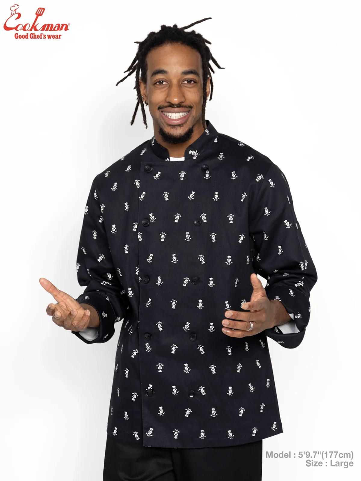�����ե����� Chef Coat Long Sleeve Vented Skull Black
