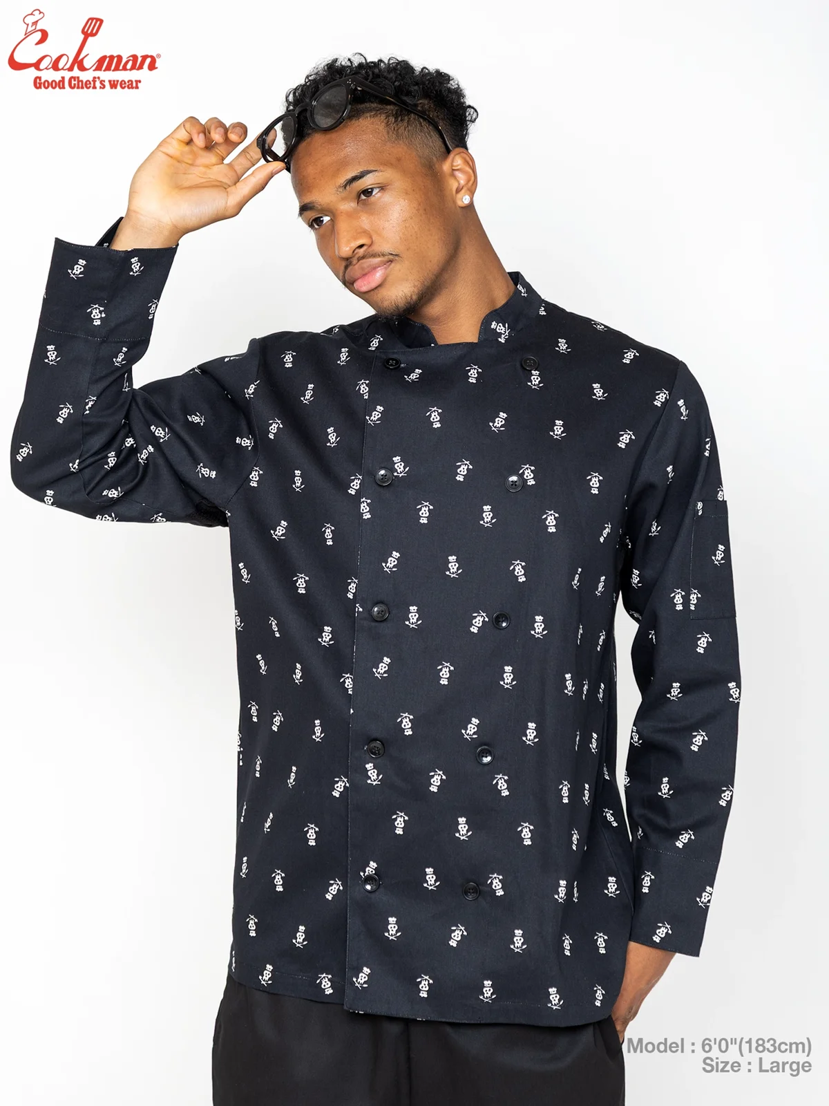 �����ե����� Chef Coat Long Sleeve Vented Skull Black