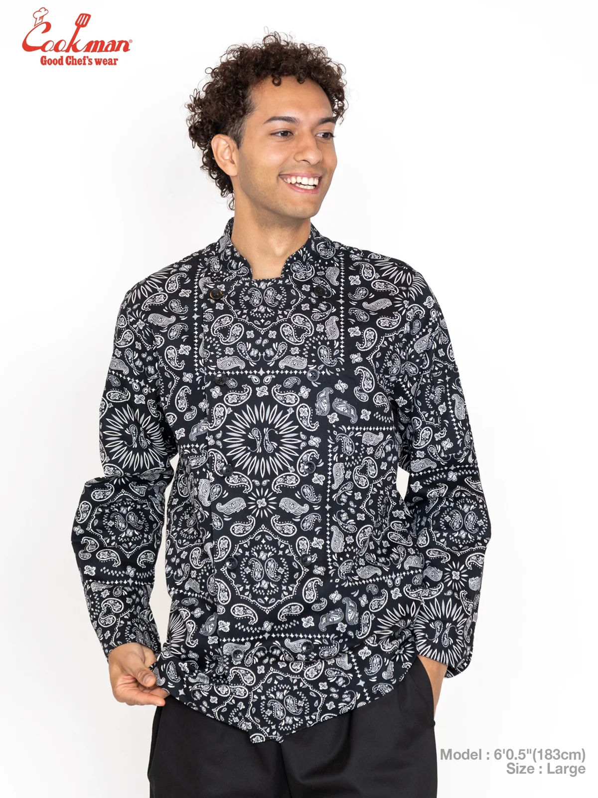 �����ե����� Chef Coat Long Sleeve Vented Paisley Black