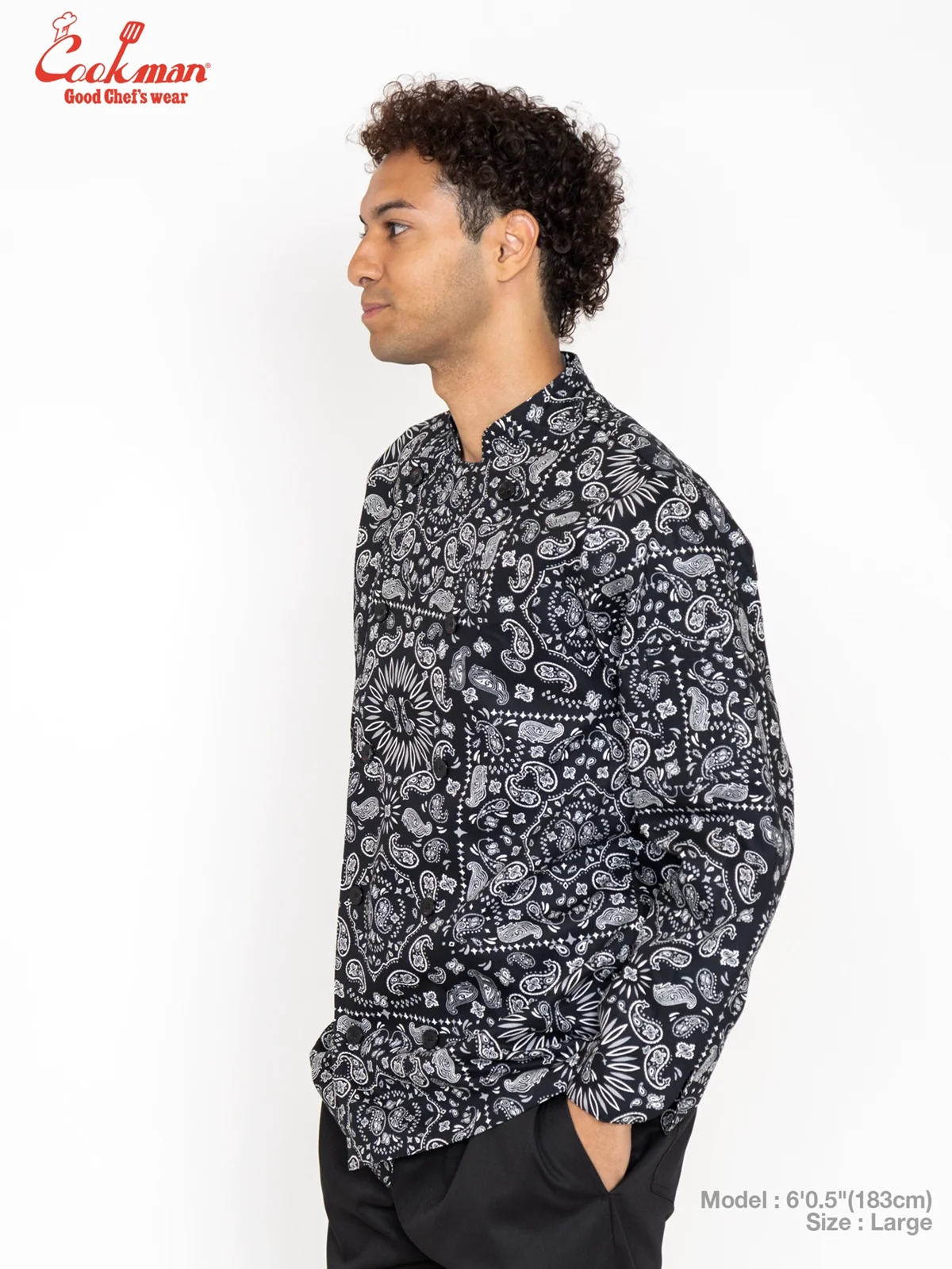 �����ե����� Chef Coat Long Sleeve Vented Paisley Black