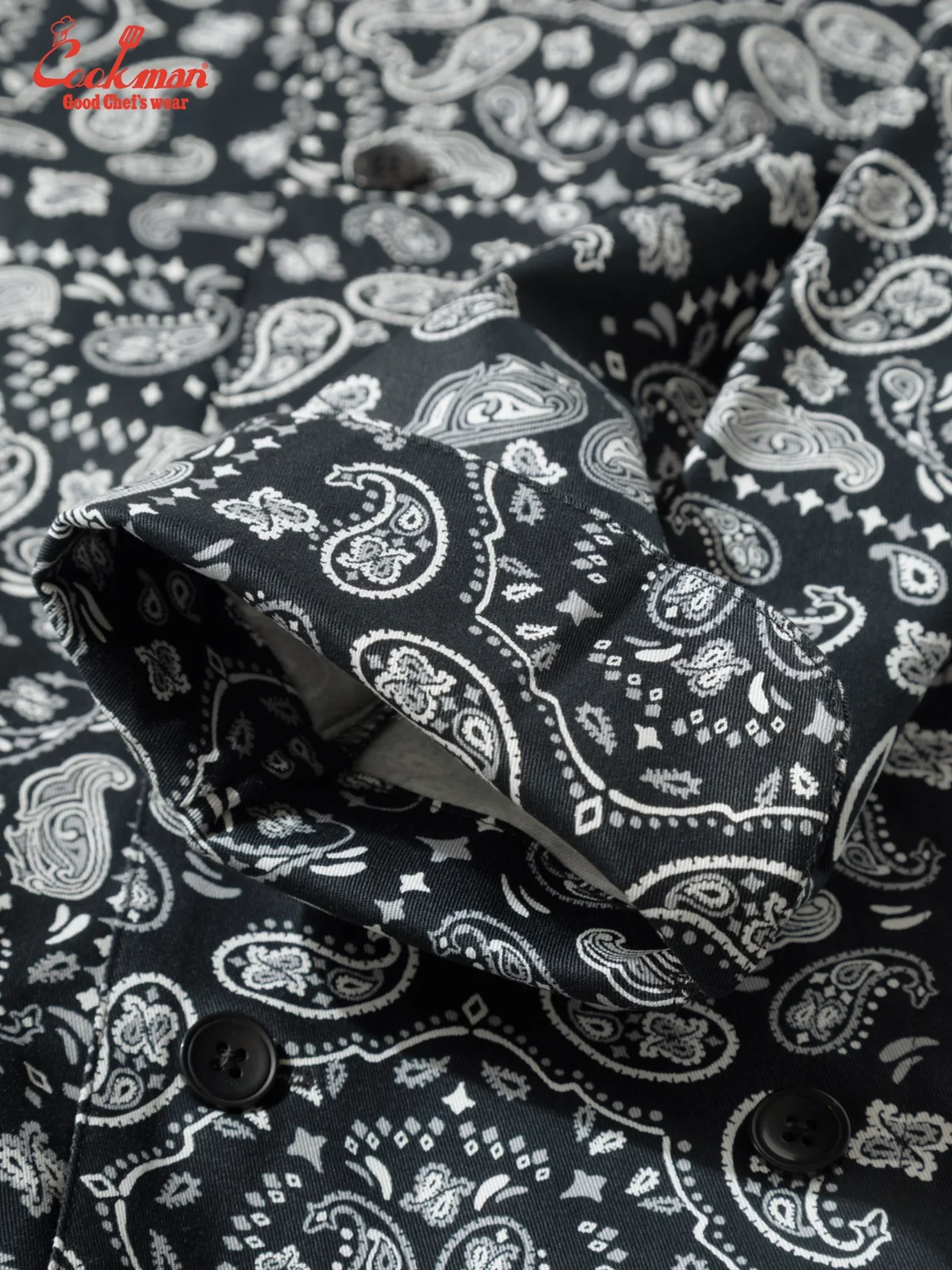 �����ե����� Chef Coat Long Sleeve Vented Paisley Black