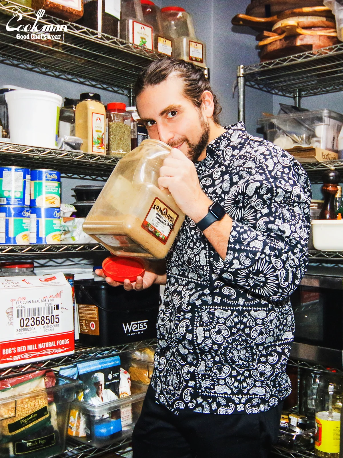 �����ե����� Chef Coat Long Sleeve Vented Paisley Black