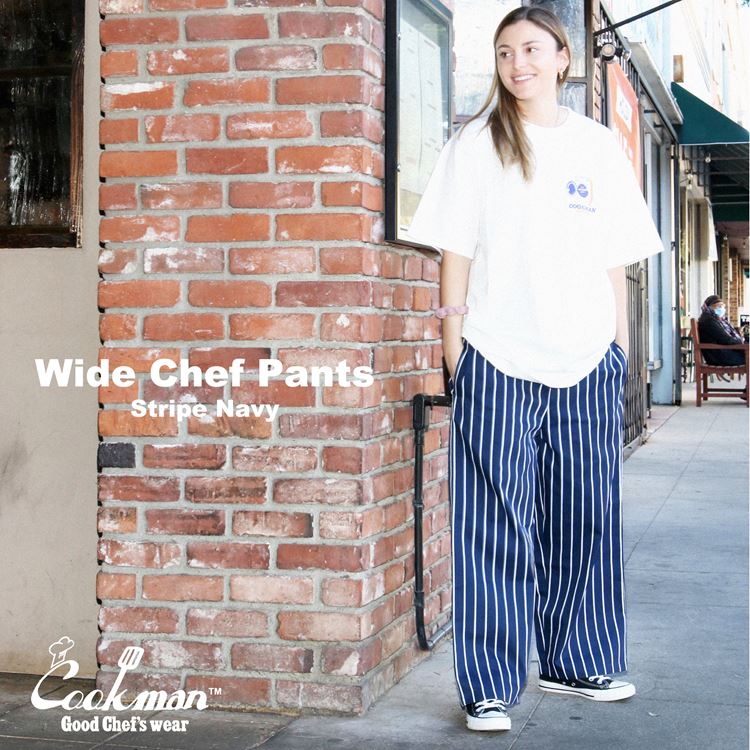 磻ɥեѥ Wide Chef Pants Stripe Navy