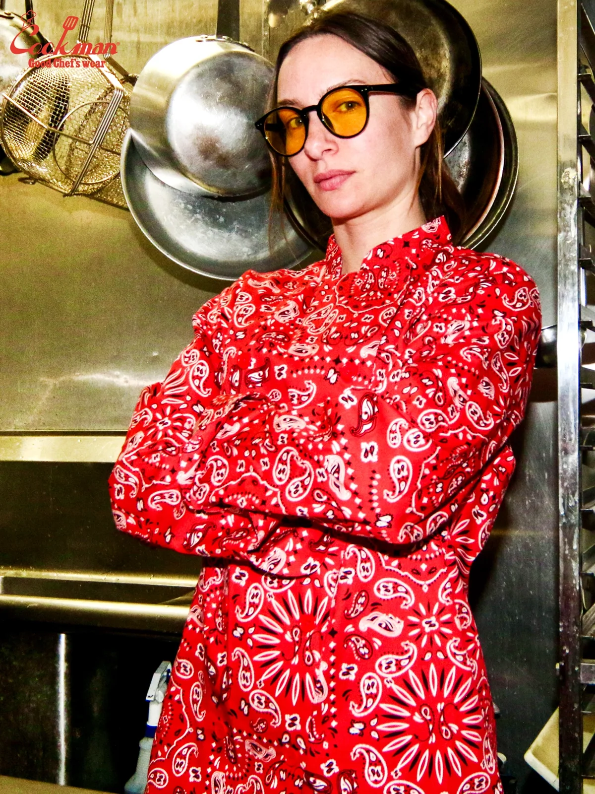 �����ե����� Chef Coat Long Sleeve Vented Paisley Red