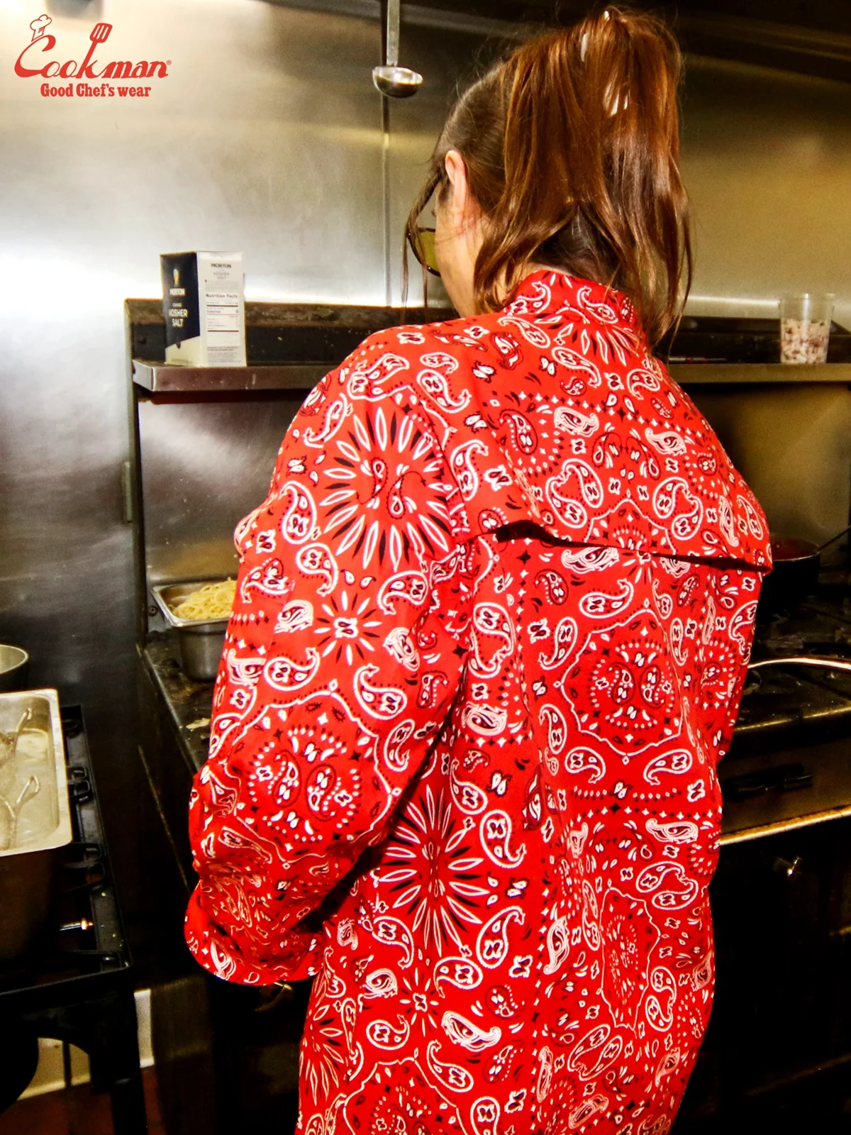 �����ե����� Chef Coat Long Sleeve Vented Paisley Red