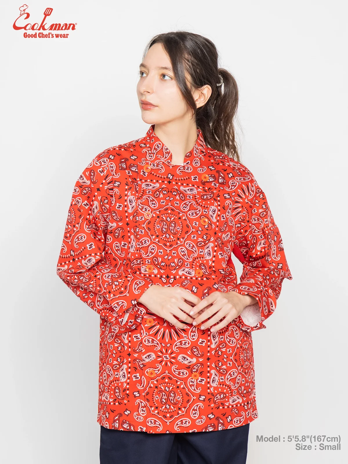 �����ե����� Chef Coat Long Sleeve Vented Paisley Red